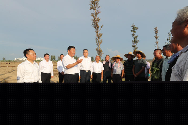 8月18日至21日，中共中央总书记、国家主席、中央军委主席习近平在安徽省考察。这是18日下午，习近平在阜阳市阜南县蒙洼蓄洪区，同正在劳作的乡亲们亲切交流。
